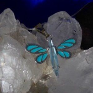 Silver & Turquoise Dragonfly with Stone Pendant